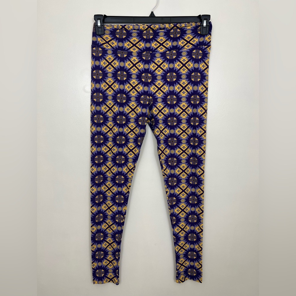 Lularoe Tall and Curvy TC leggings purple and gold pattern